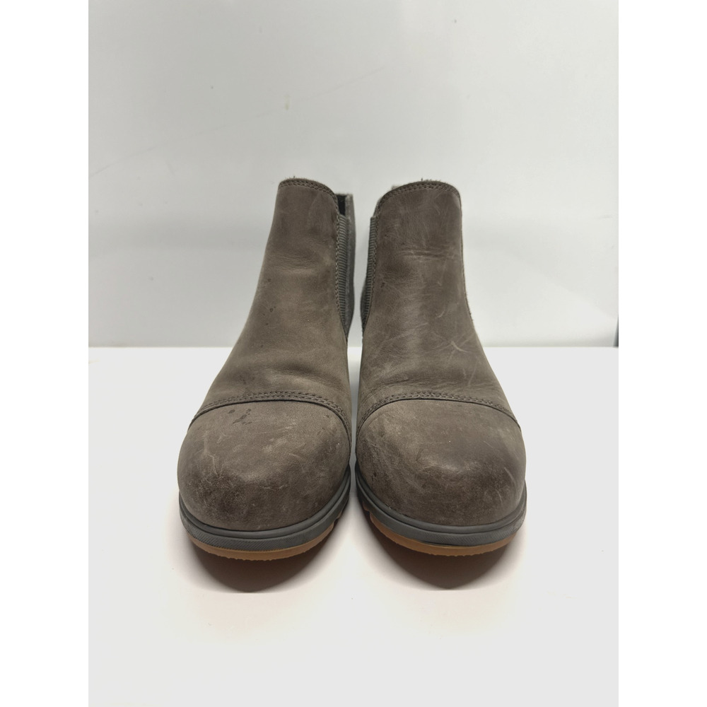 SOREL Women's size 7 Evie Gray Leather Wedge Ankle Boot